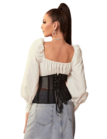 Scandals Mesh Corset with Floral Panel Corsets & Cinchers Scandals Lingerie